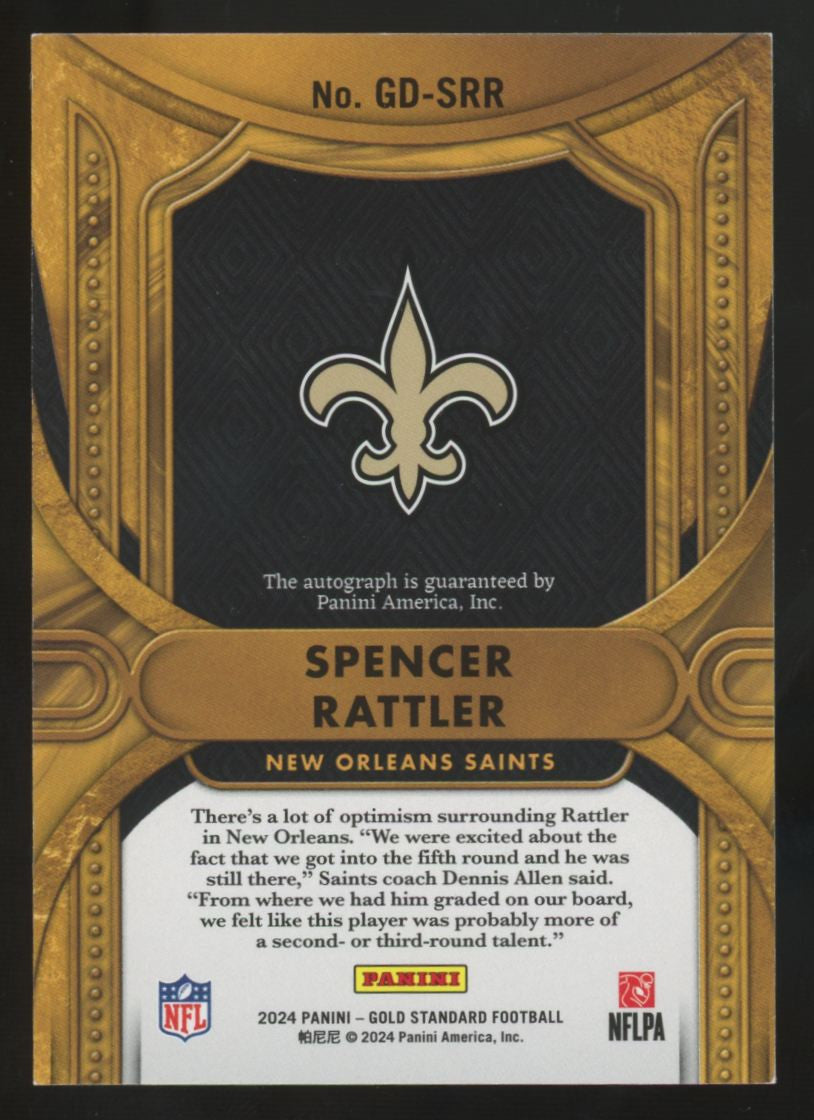 2024 Panini Gold Standard Spencer Rattler RC Golden Debuts Auto /49 #GD-SRR