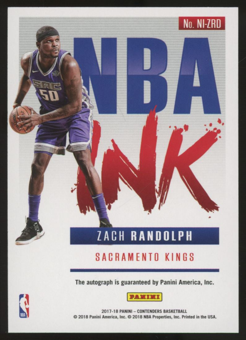 2017/18 Contenders Zach Randolph NBA Ink Auto Bronze /25 #NI-ZRO