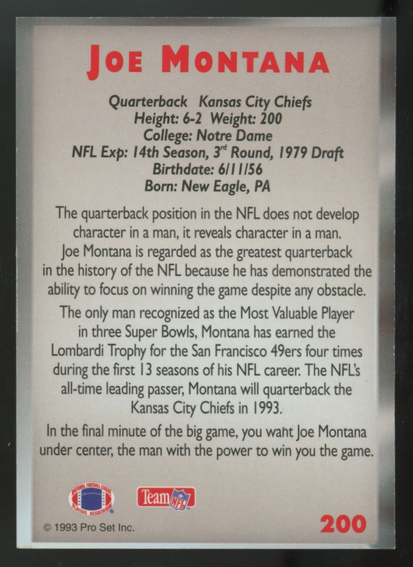 2023 Pro Set Authentic Signature Memories Joe Montana Auto /10 #200