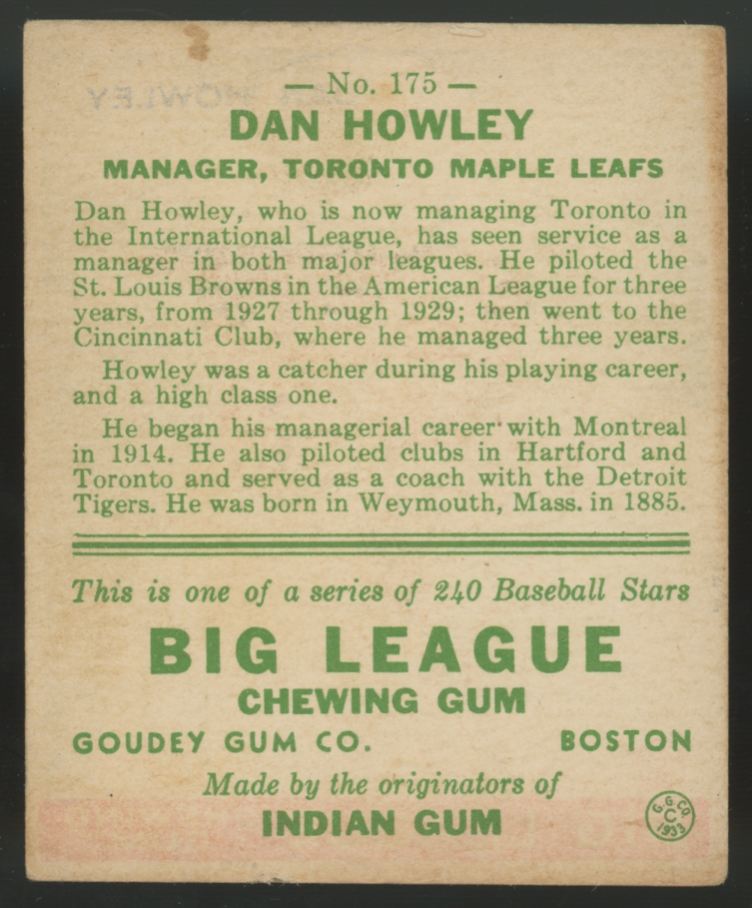 1933 Goudey Dan Howley #175 EX