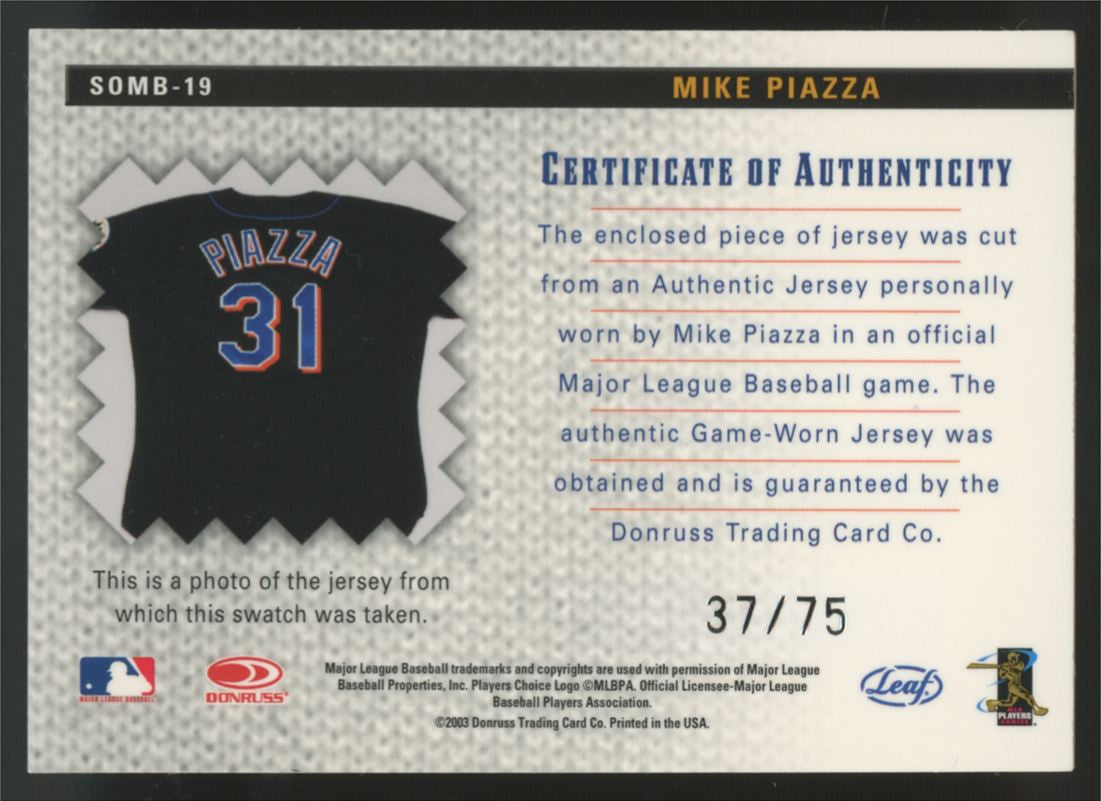 2004 Leaf Mike Piazza Shirt Off My Back Team Logo Patch /75 #SOMB-19