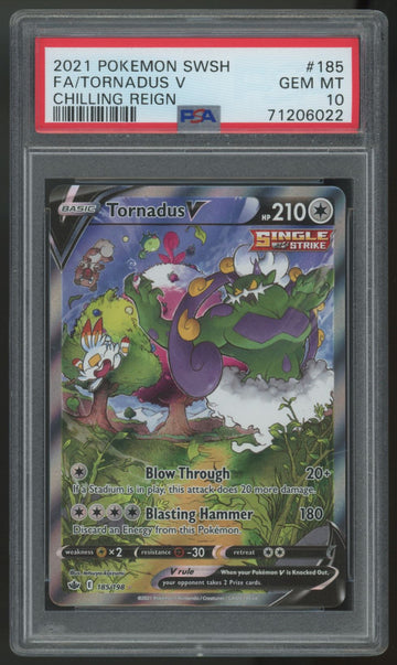 2021 Pokemon Tornadus V Chilling Reign Full Art #185 PSA 10