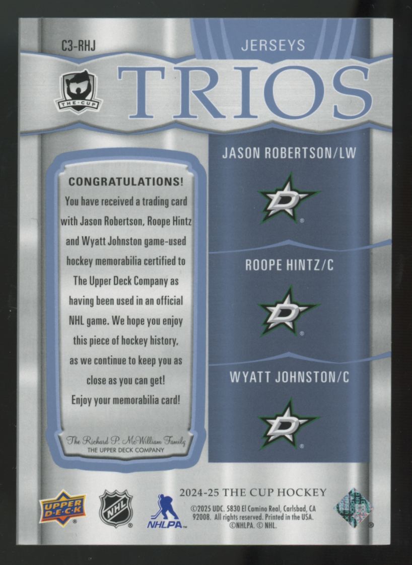 2024-25 Upper Deck The Cup Robertson/Hintz/Johnston Trios Patch /49 #C3-RHJ