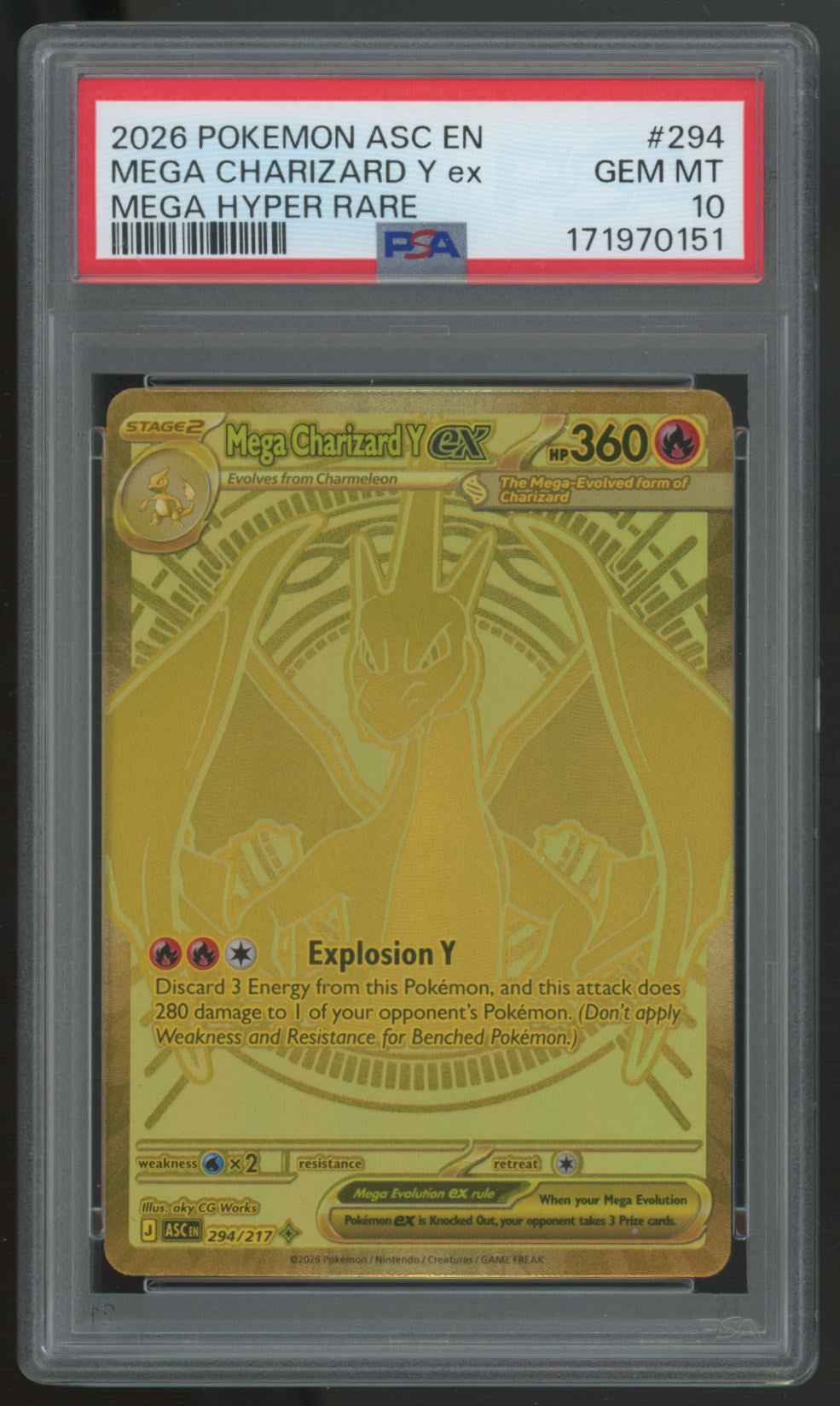 2026 Pokemon Mega Charizard Y ex  Ascended Heroes Mega Hyper Rare #294 PSA 10