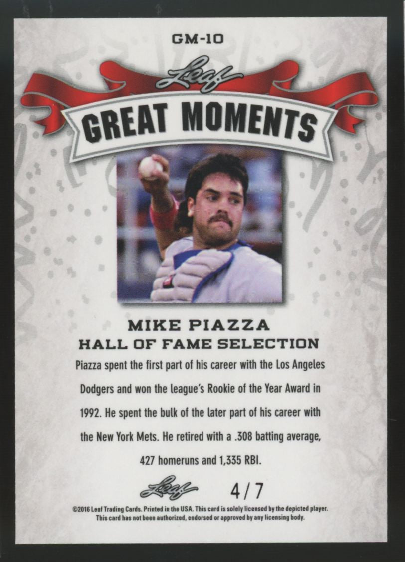 2016 Leaf Great Moments Mike Piazza Hall Of Fame Selection Black /7 #GM-10