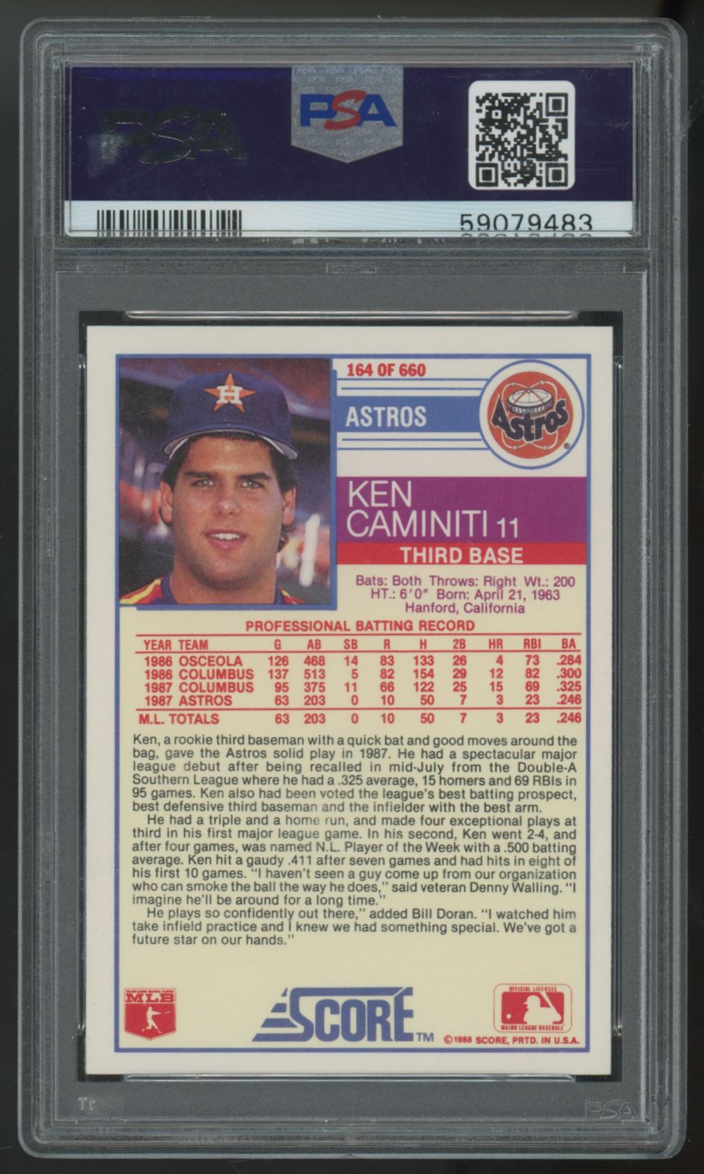 1988 Score Ken Caminiti RC #164 PSA 10