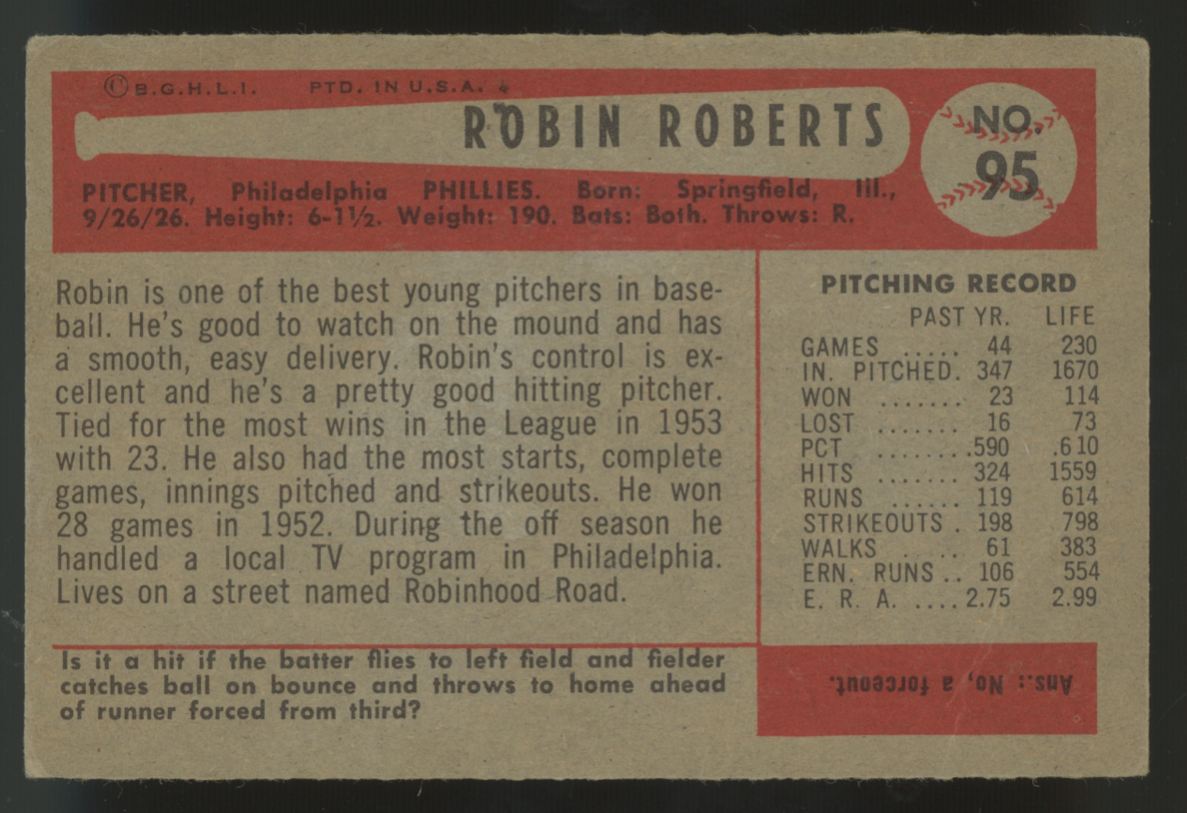 1954 Bowman Robin Roberts #95 VG/EX