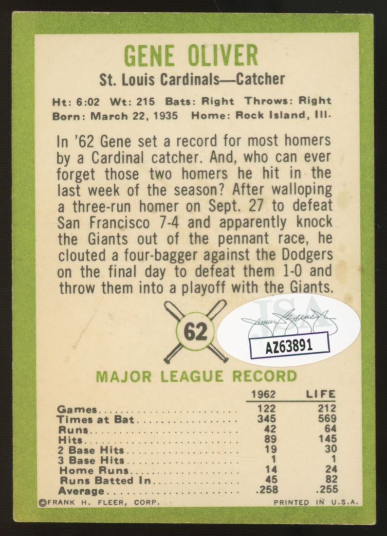 1963 Fleer Gene Oliver #62 Signed Auto JSA