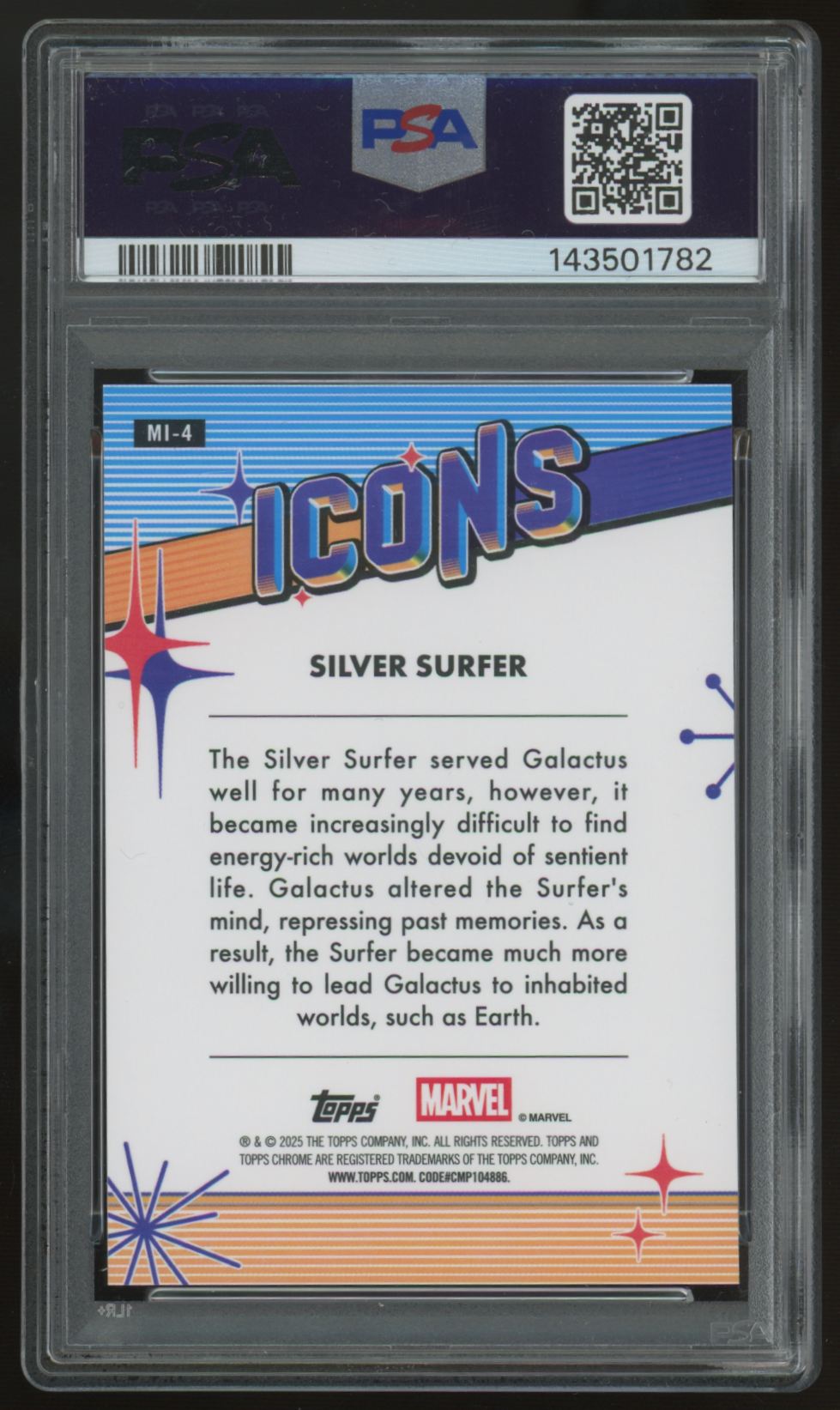 2025 Topps Chrome Marvel Silver Surfer Marvel Icons #MI4 PSA 10