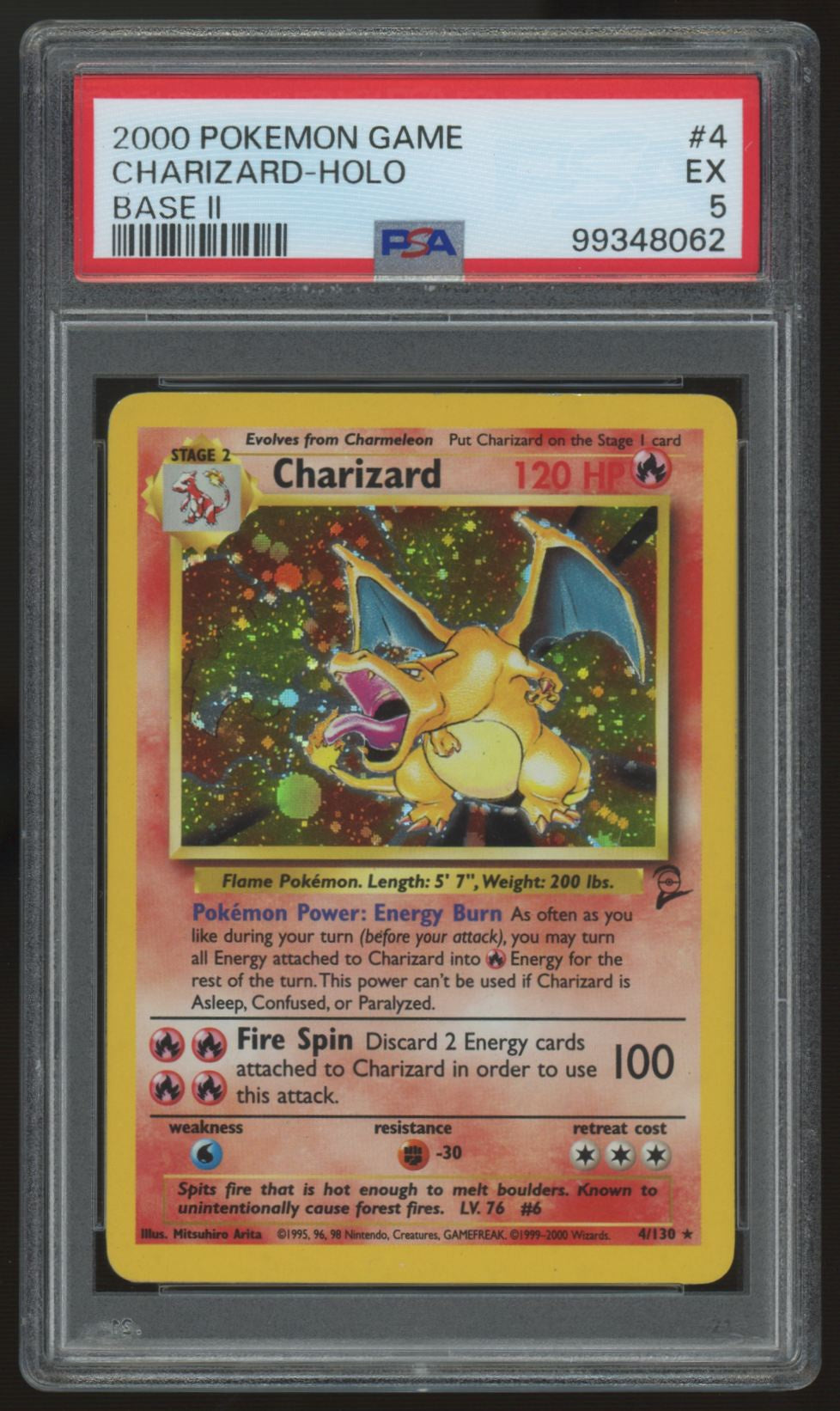 2000 Pokemon Charizard Base Set 2 Holo #4 PSA 5