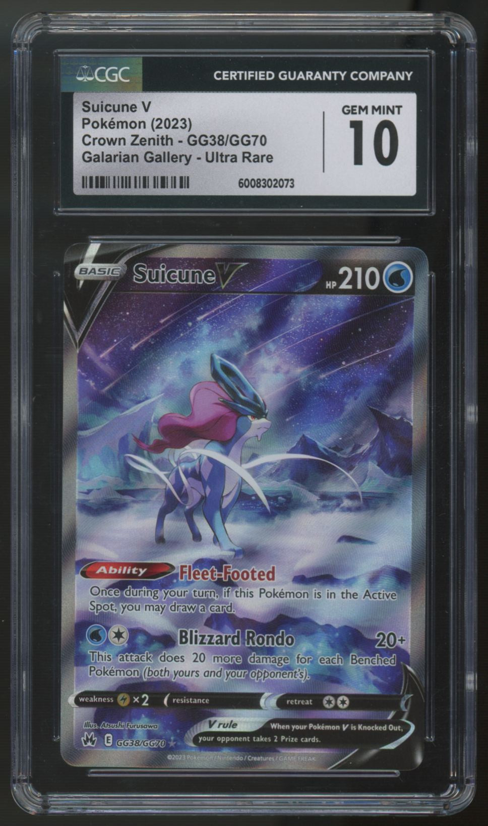 2023 Pokemon Suicune Crown Zenith Ultra Rare #GG38 CGC 10