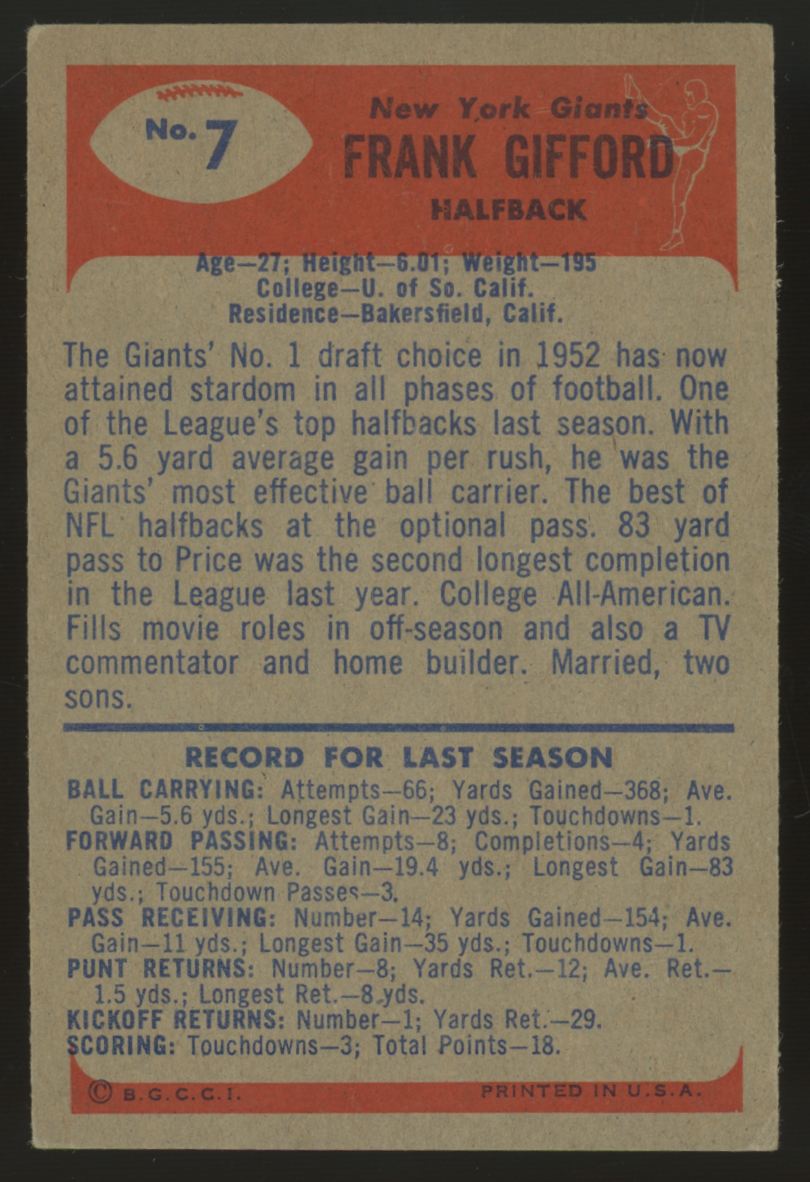 1955 Bowman Frank Gifford #7 VG/EX