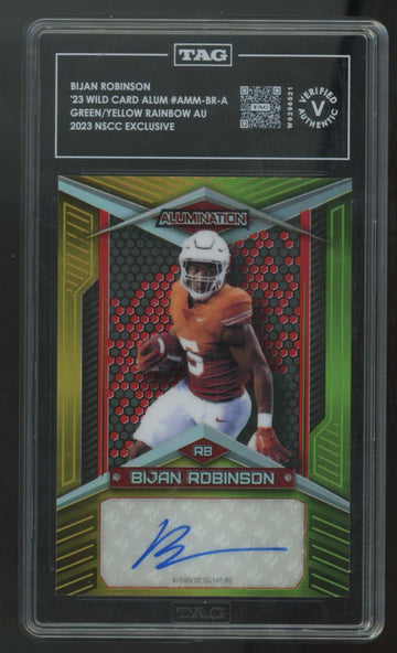 2023 Wild Card Bijan Robinson Green/Yellow Rainbow Auto /10 TAG Authentic
