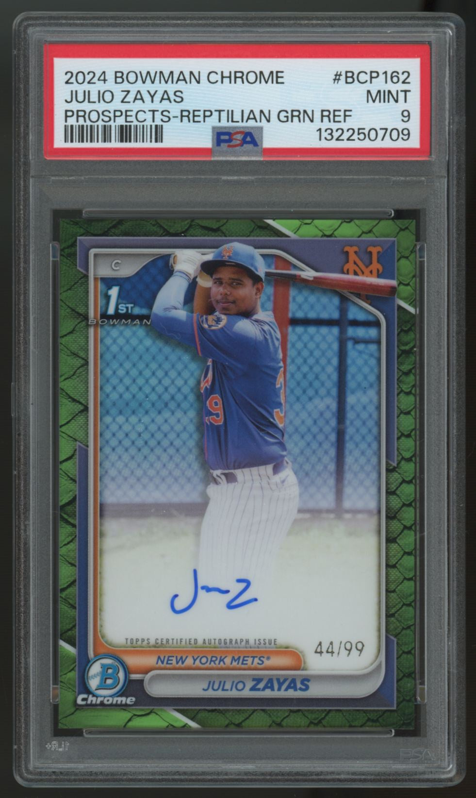 2024 Bowman Chrome Julio Zayas 1st Auto Green Reptilian /99 #BCP-162  PSA 9