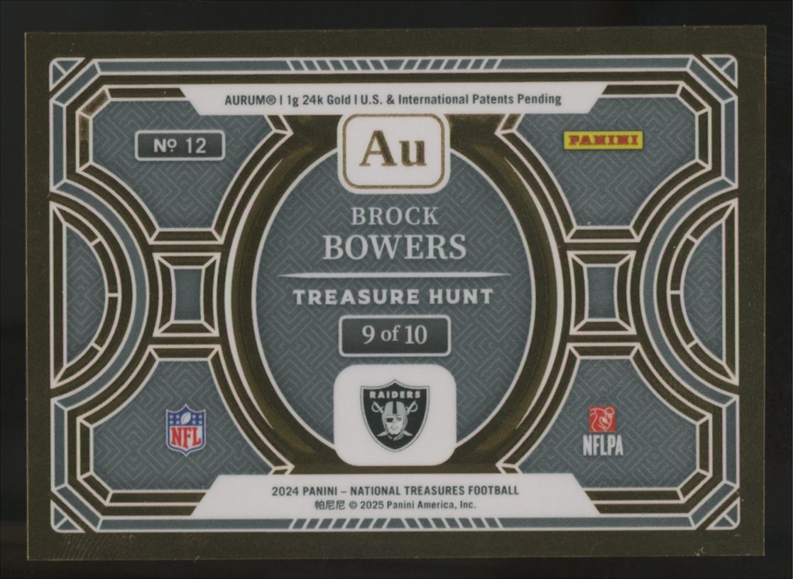 2024 National Treasures Brock Bowers RC 1G 24k Gold Treasure Hunt /10 #12