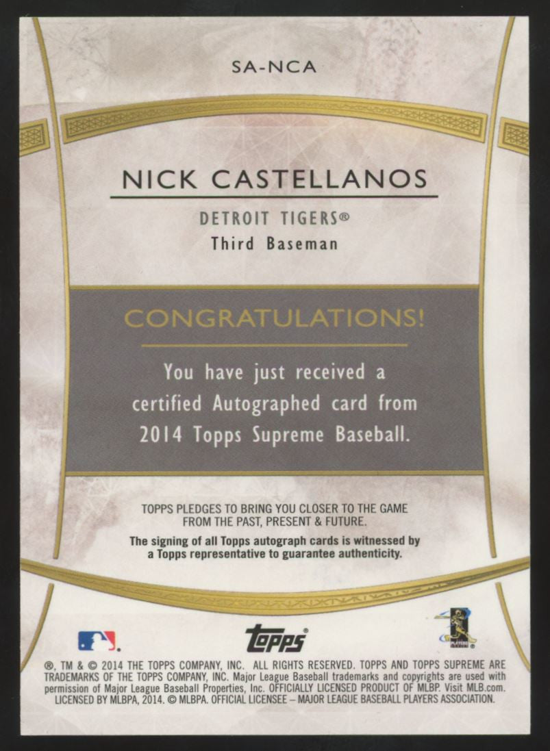 2014 Topps Supreme Nick Castellanos RC Auto Blue /20 #SA-NCA