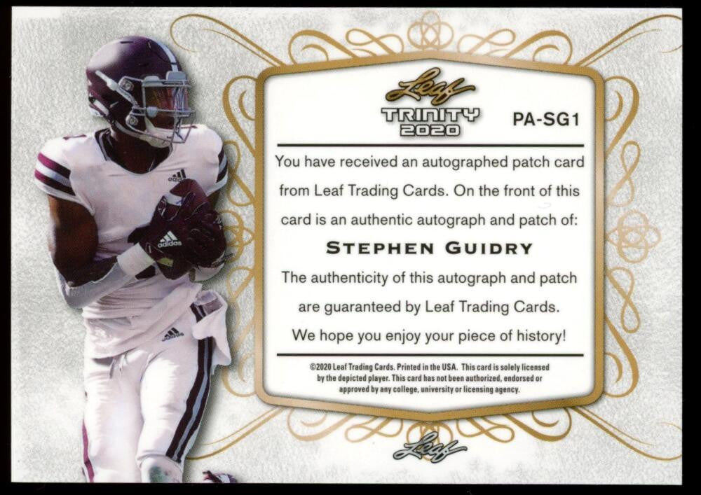 2020 Leaf Trinity Stephen Guidry Purple Jumbo Patch Auto RC RPA /10