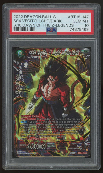 2022 Dragon Ball SS4 Vegito A Light in the Dark Secret #BT18-147 PSA 10