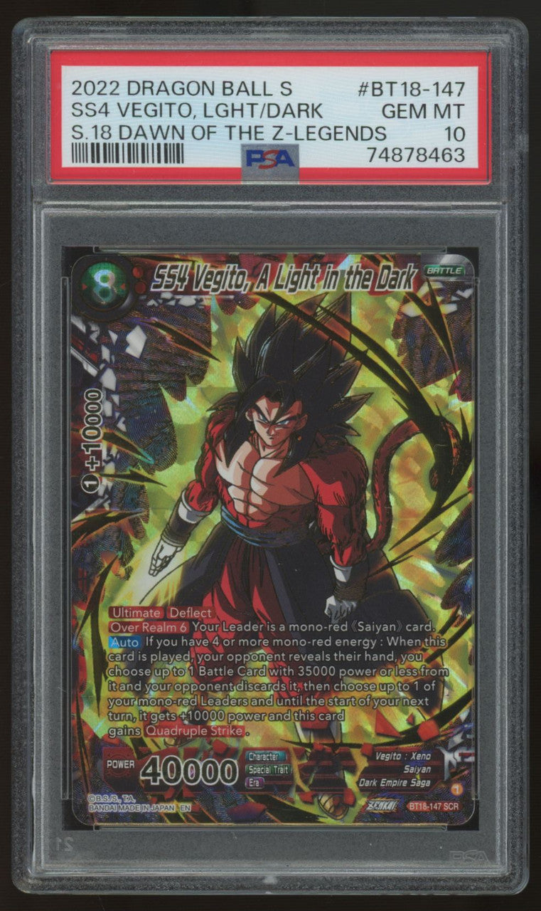 2022 Dragon Ball SS4 Vegito A Light in the Dark Secret #BT18-147 PSA 10