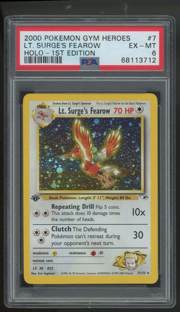 2000 Pokemon Lt. Surge's Fearow Gym Heroes 1st Edition Holo #7 PSA 6