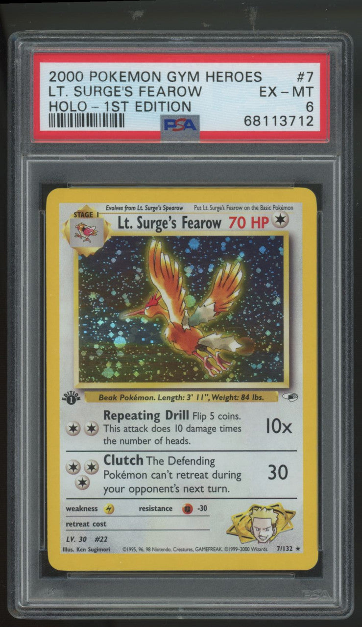 2000 Pokemon Lt. Surge's Fearow Gym Heroes 1st Edition Holo #7 PSA 6