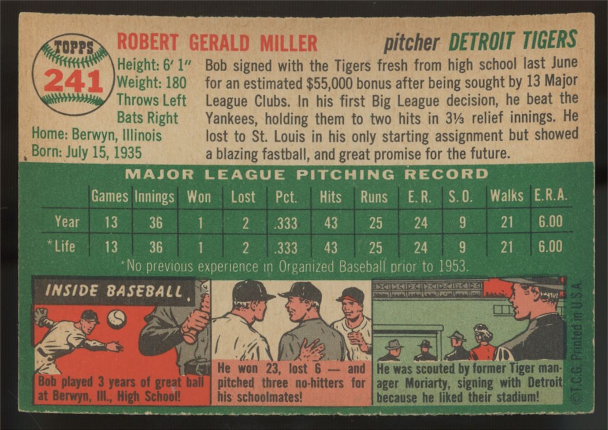 1954 Topps Bob Miller #241 NM