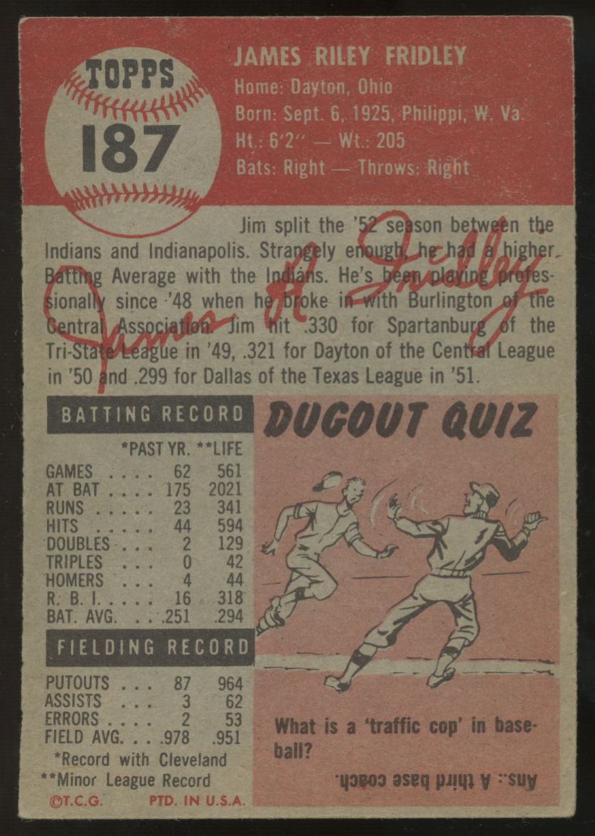1953 Topps Jim Fridley #187 EX "A"