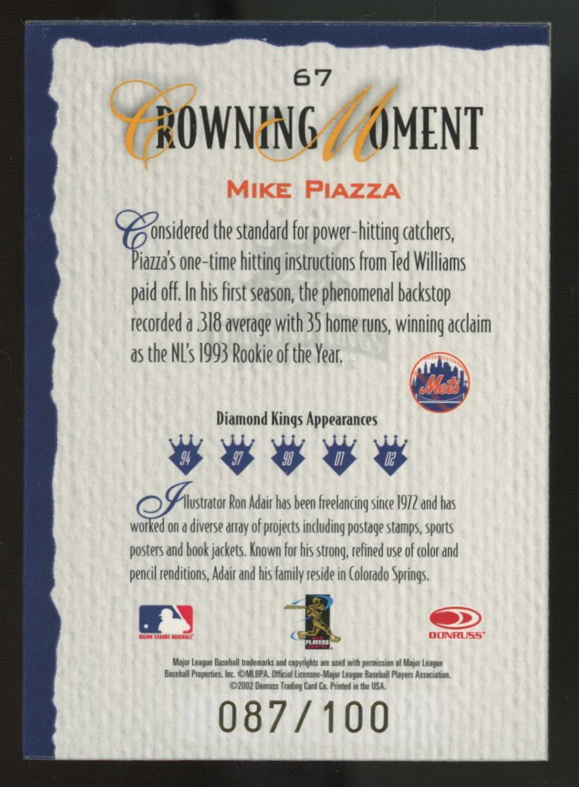 2002 Diamond Kings Mike Piazza Black Frame Gold /100 #67