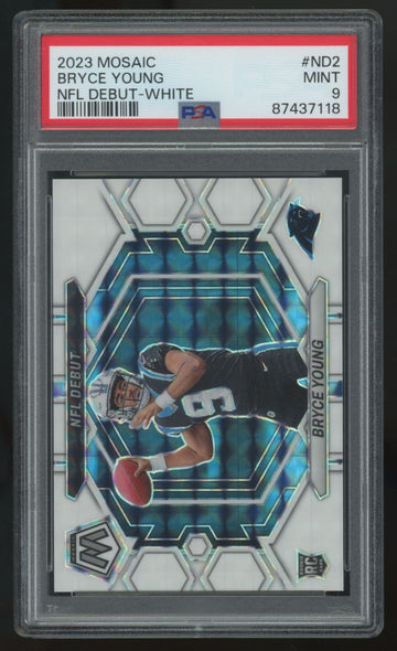 2023 Panini Mosaic Bryce Young RC NFL Debut White /25 #ND-2 PSA 9