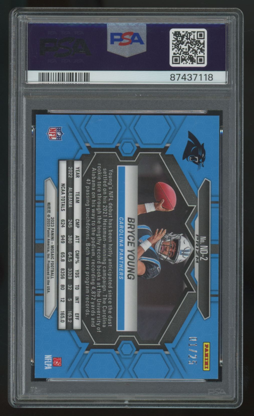 2023 Panini Mosaic Bryce Young RC NFL Debut White /25 #ND-2 PSA 9
