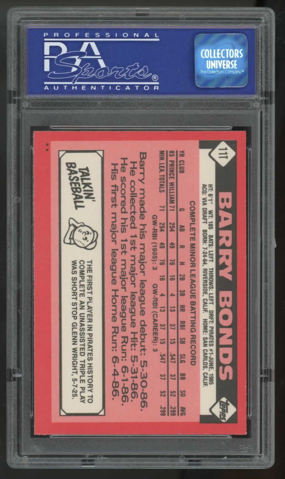 1986 Topps Traded Barry Bonds RC #11T PSA 8 *980