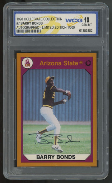 1990 Collegiate Collection Barry Bonds Auto /500 #7 WCG 10