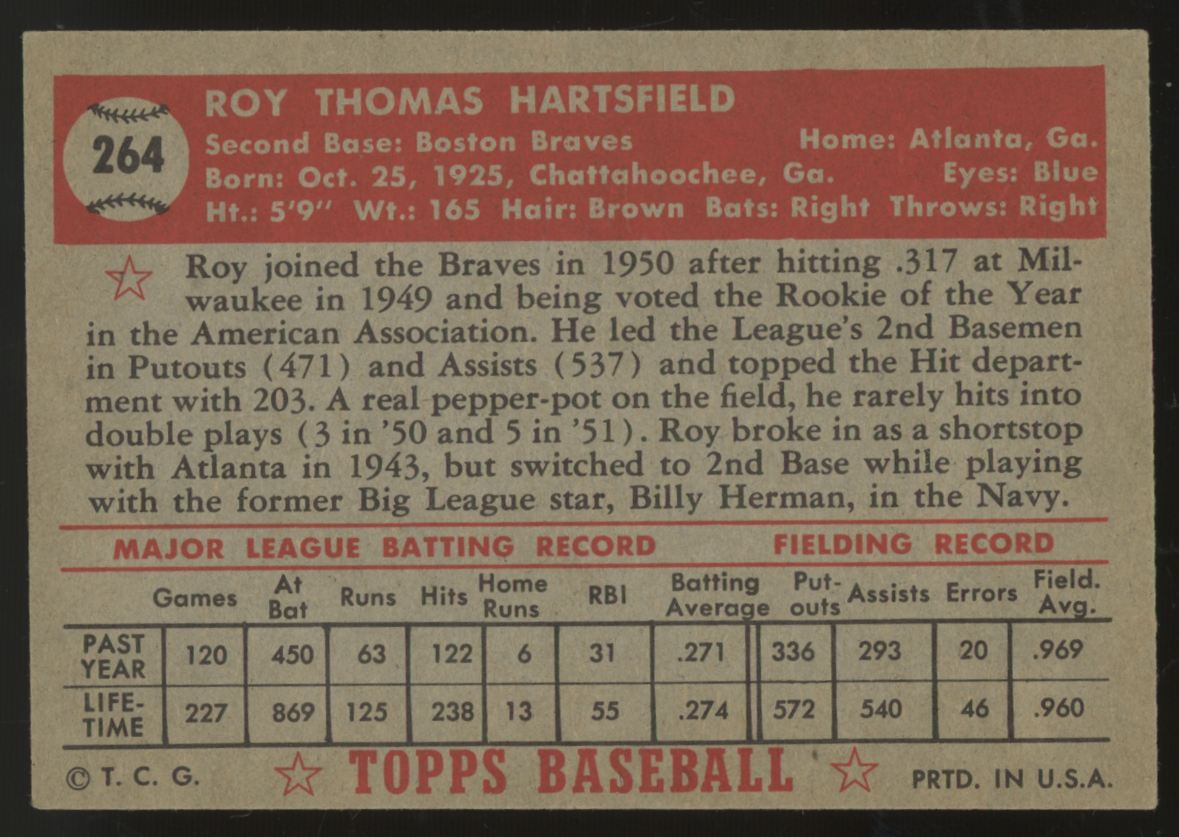 1952 Topps Roy Hartsfield #264 NM/MT