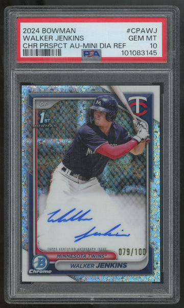2024 Bowman Walker Jenkins 1st Prospect Chrome Mini-Diamond Auto /100 PSA 10