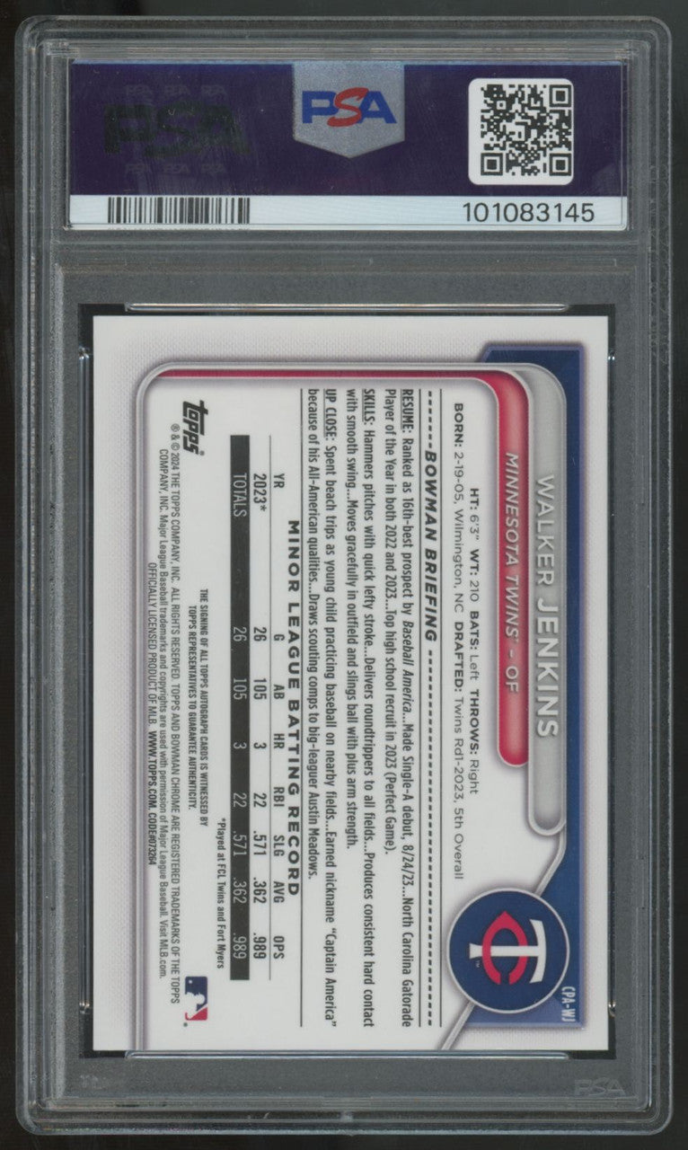 2024 Bowman Walker Jenkins 1st Prospect Chrome Mini-Diamond Auto /100 PSA 10