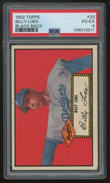 1952 Topps Billy Loes Black Back #20 PSA 4