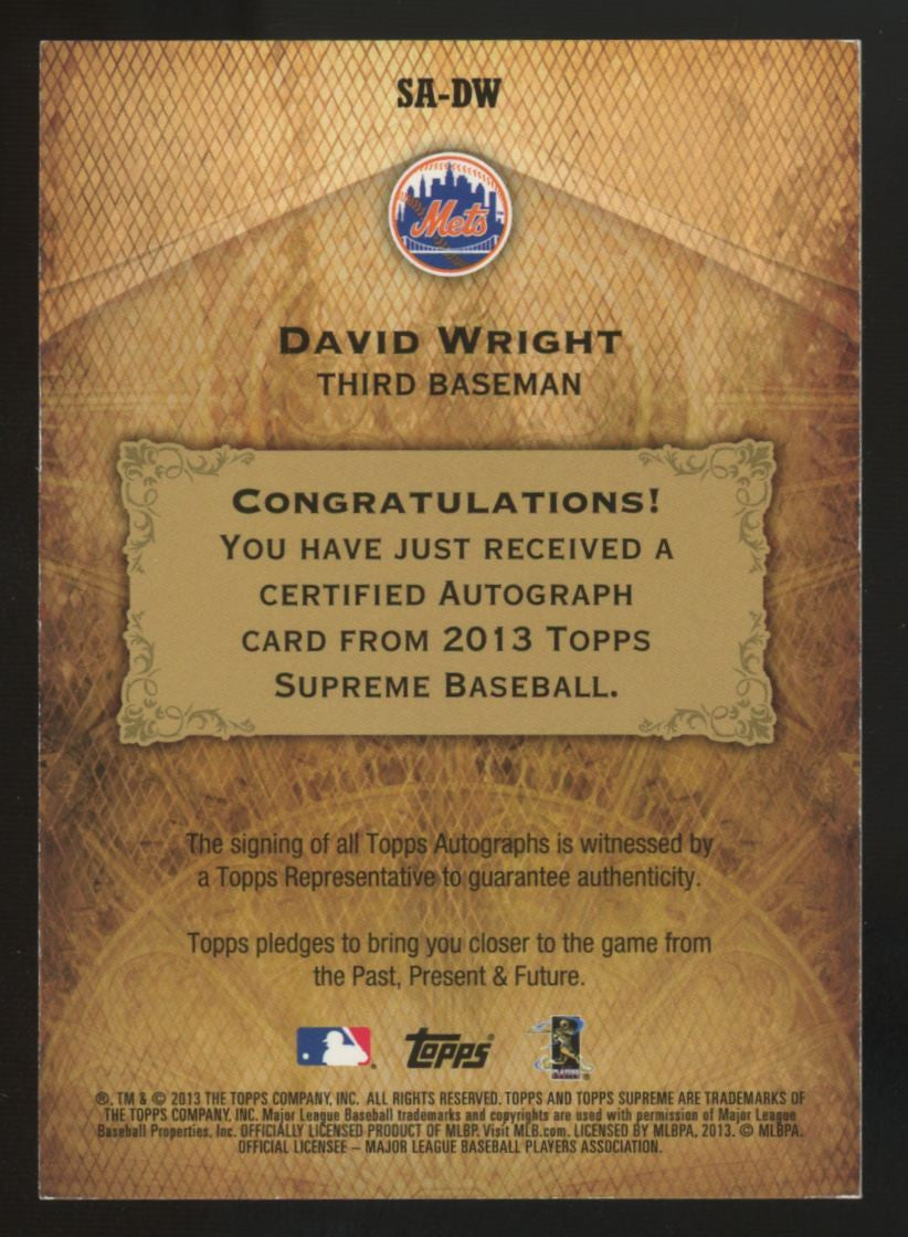 2013 Topps Supreme David Wright Orange Auto /15 #SA-DW
