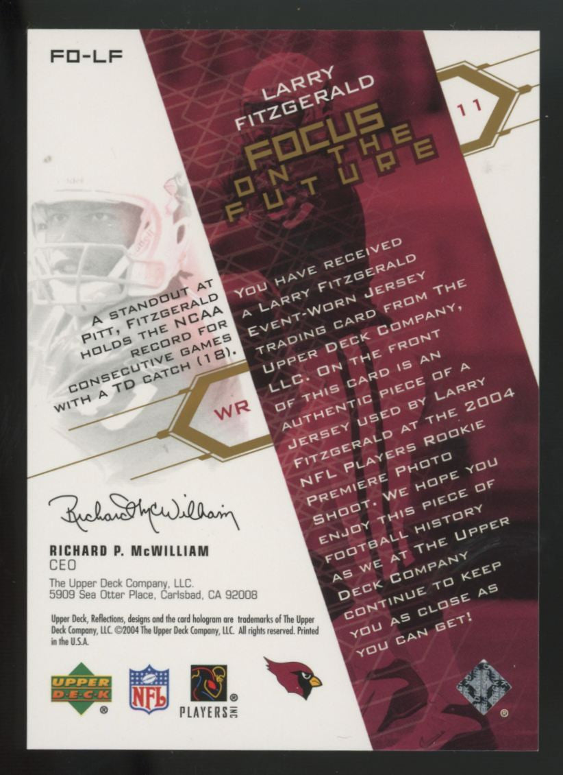 2004 UD Reflections Larry Fitzgerald RC Focus On The Future Patch #FO-LF