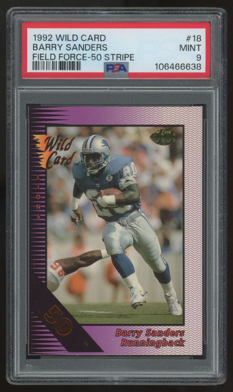 1992 Wild Card Barry Sanders Field Force 50 Stripe #18 PSA 9