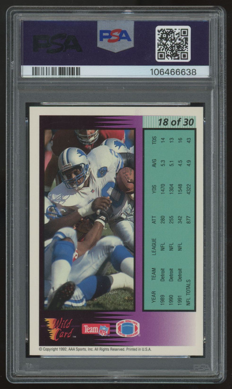 1992 Wild Card Barry Sanders Field Force 50 Stripe #18 PSA 9