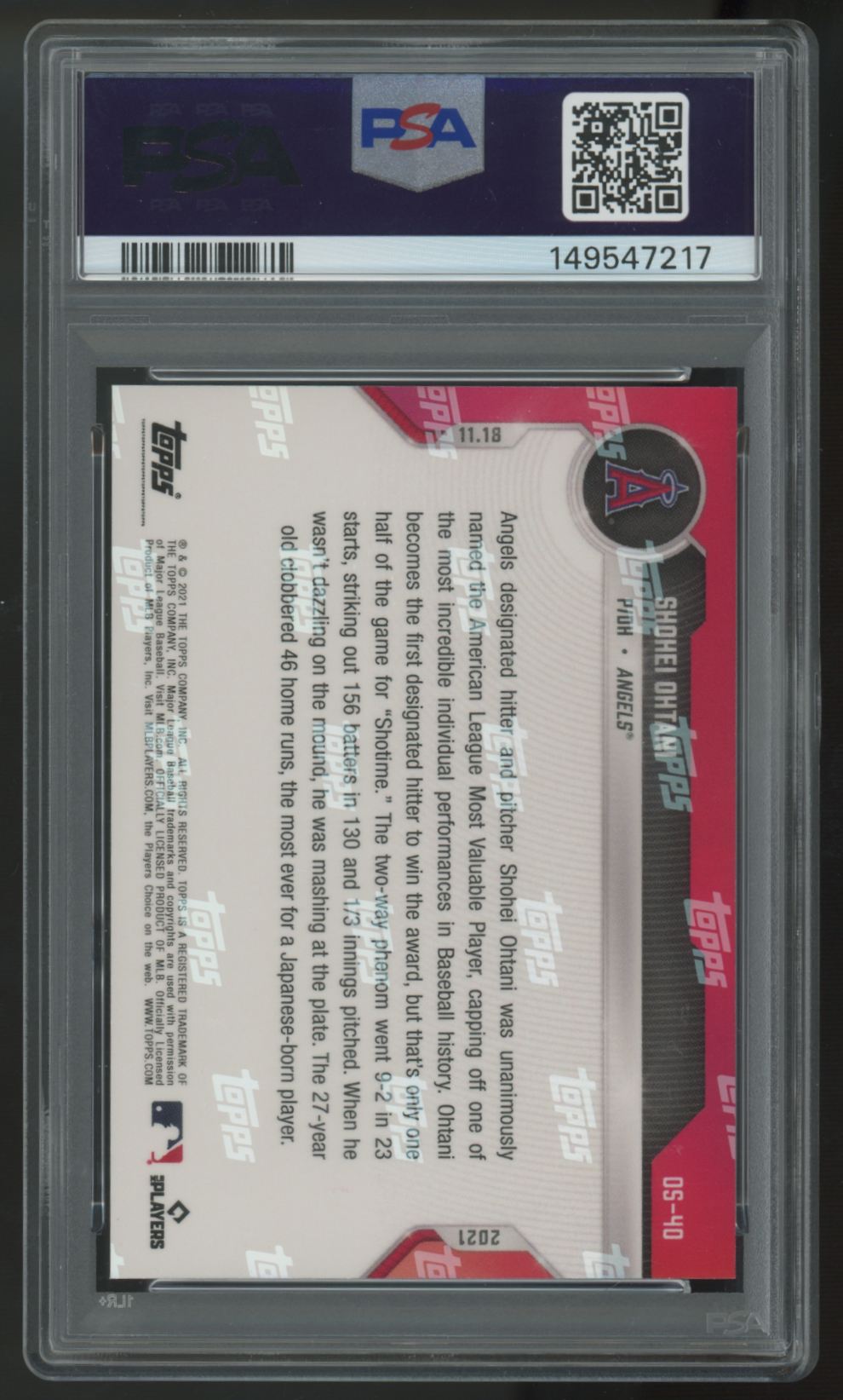 2021 Topps Now Shohei Ohtani Off-Season #OS-40 PSA 10 *217