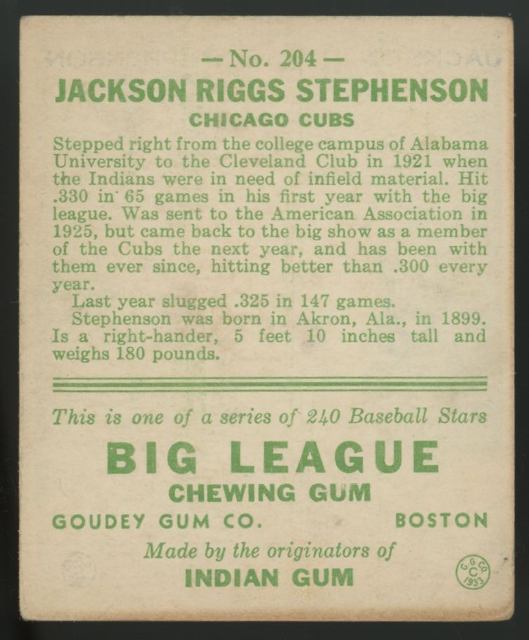 1933 Goudey Jackson Riggs Stephenson #204 VG
