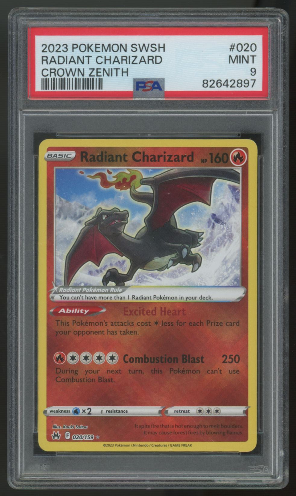 2023 Pokemon Radiant Charizard Crown Zenith Holo #020 PSA 9