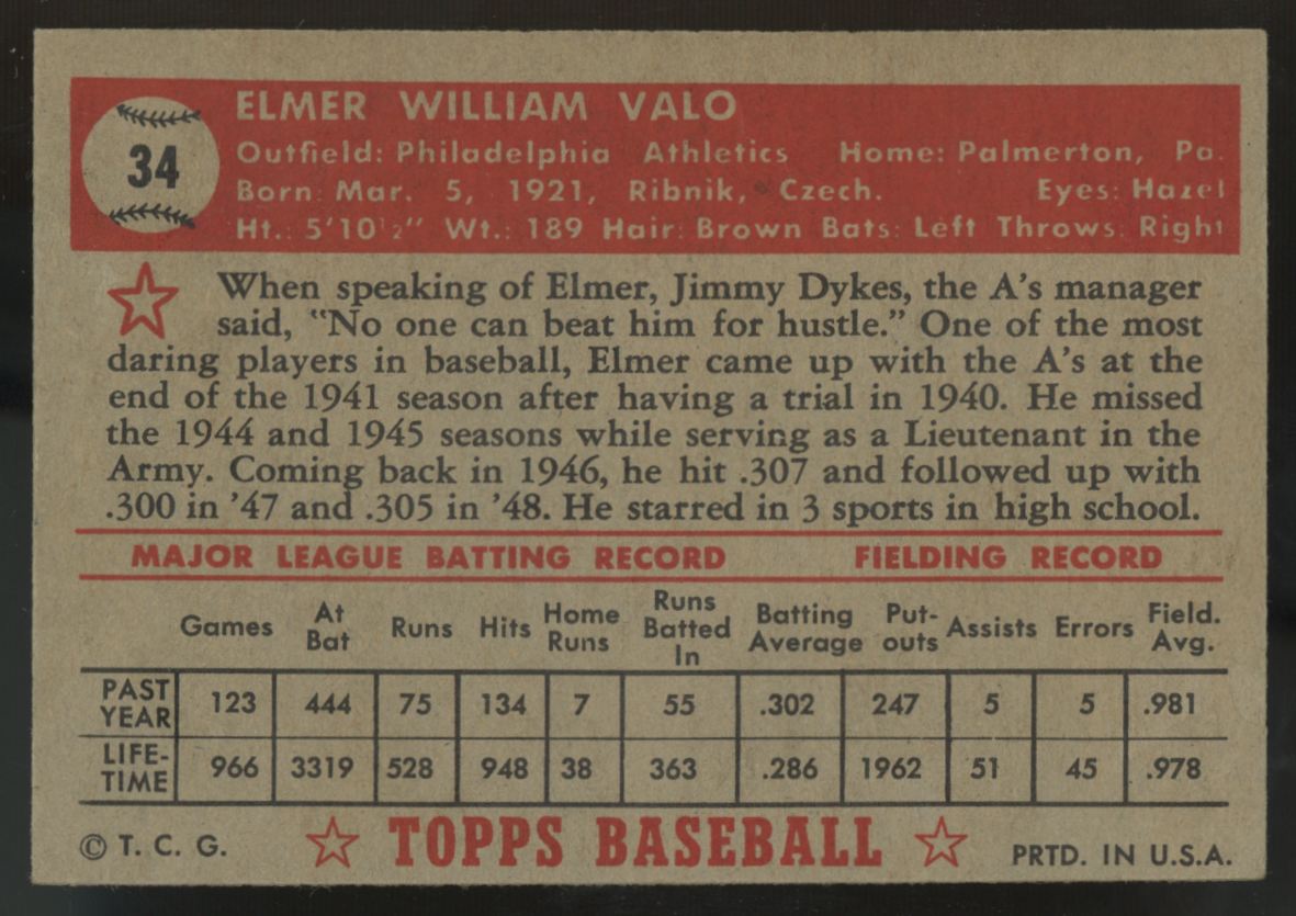 1952 Topps Elmer Valo #34 F/G