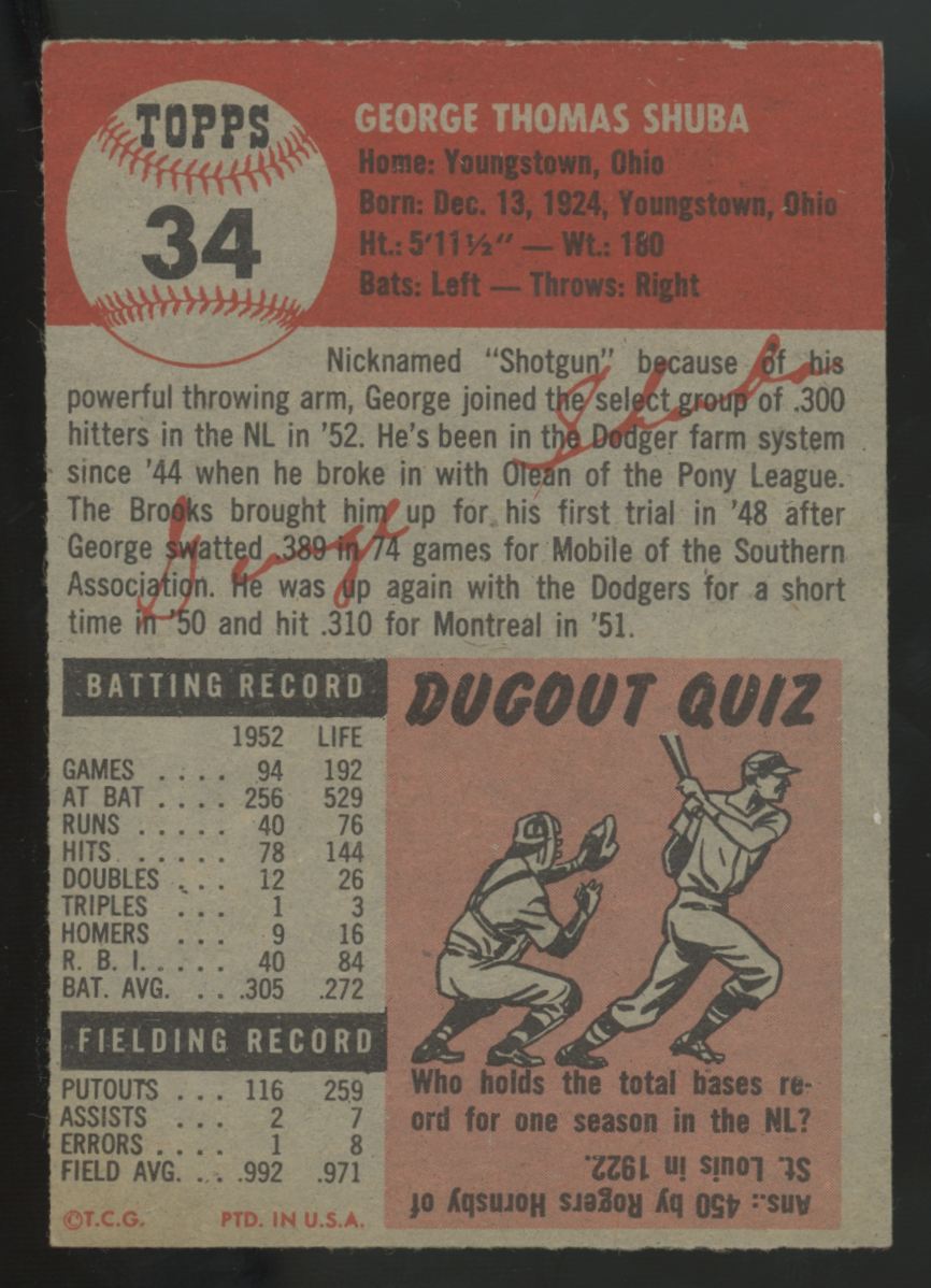 1953 Topps George Shuba #34 Good