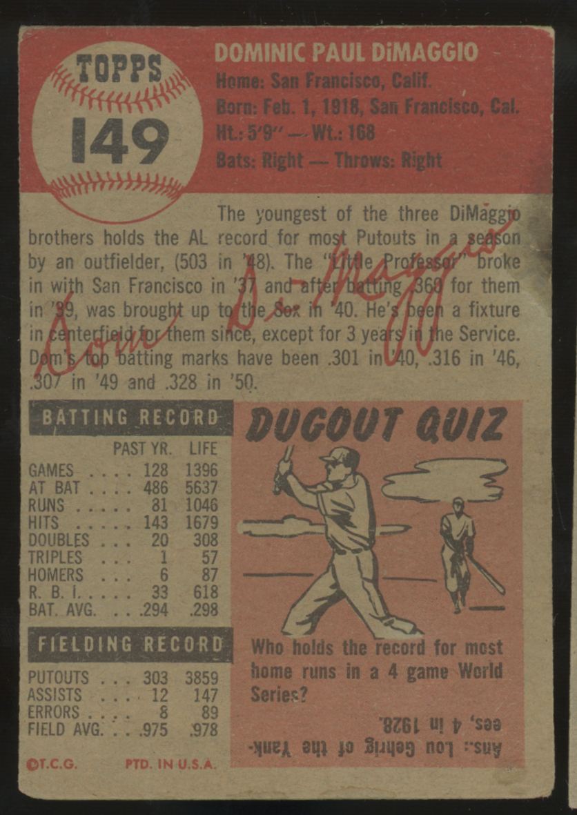 1953 Topps Dom DiMaggio #149 Fair