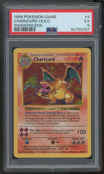 1999 Pokemon Charizard Base Set Shadowless Holo #4 PSA 5