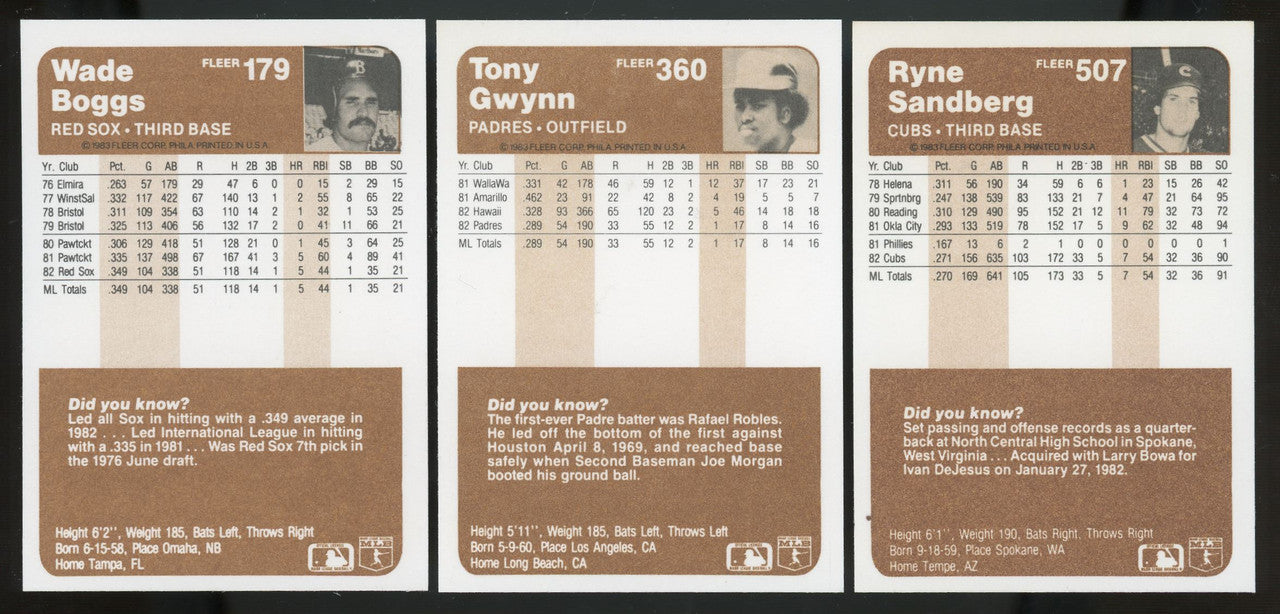 1983 Fleer Baseball Complete Set (660) NM-MT Gwynn Boggs Sandberg