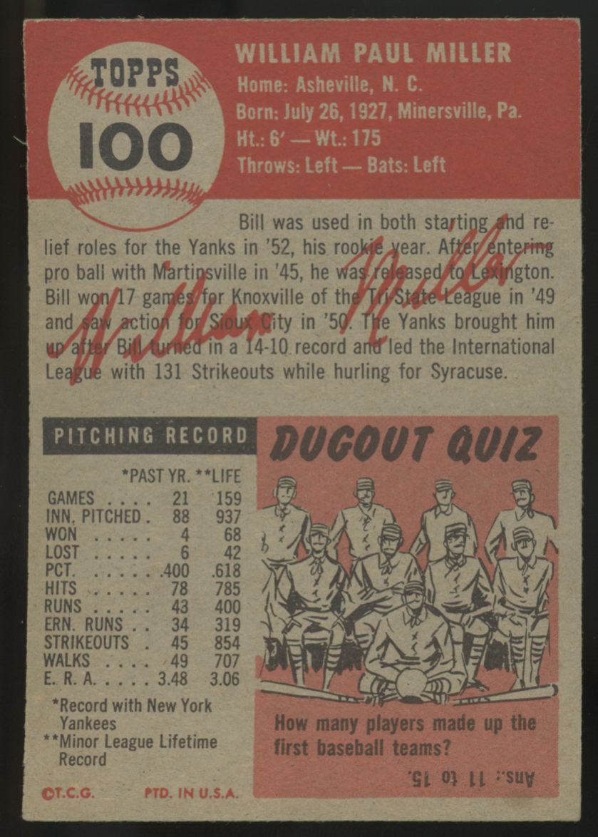1953 Topps Bill Miller #100 EX-MT