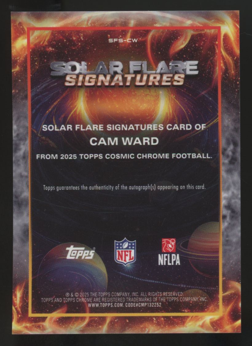 2025 Topps Chrome Cosmic Cam Ward RC Orange Galactic Solar Flare Auto /25